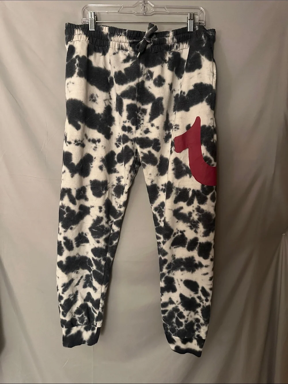 True Religion Black & White Tie-Dye Joggers with Red Logo Accent